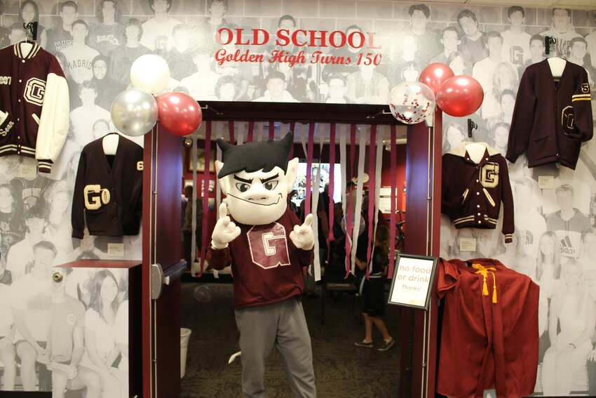 On Aug. 24, Golden High School mascot Demon Dan welcomes people to the Golden History Museum's new exhibit celebrating GHS' 150th anniversary. The museum, which is free to the public, will host the exhibit for at least a year.